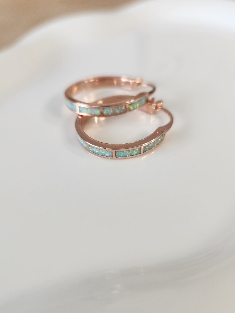 Rose Gold Plated Opal Hoop Earrings